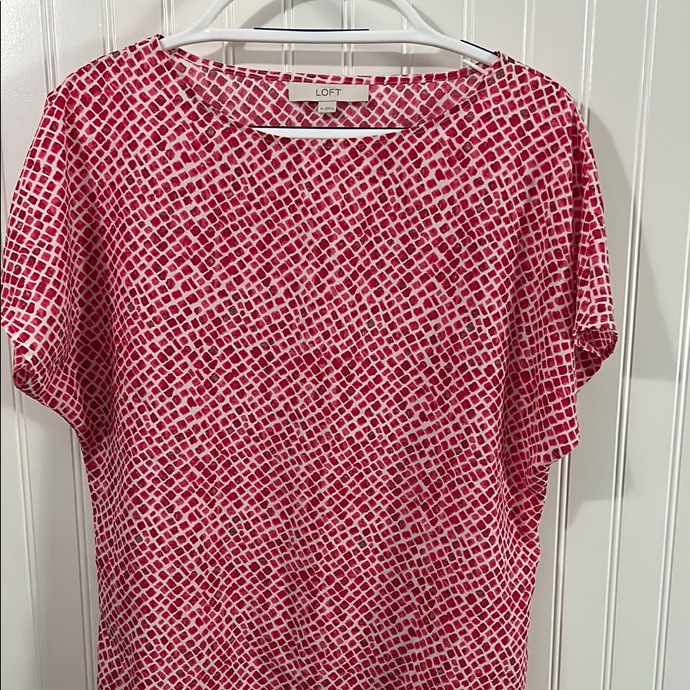 LOFT Red and White Relaxed Short Sleeve T-Shirt
